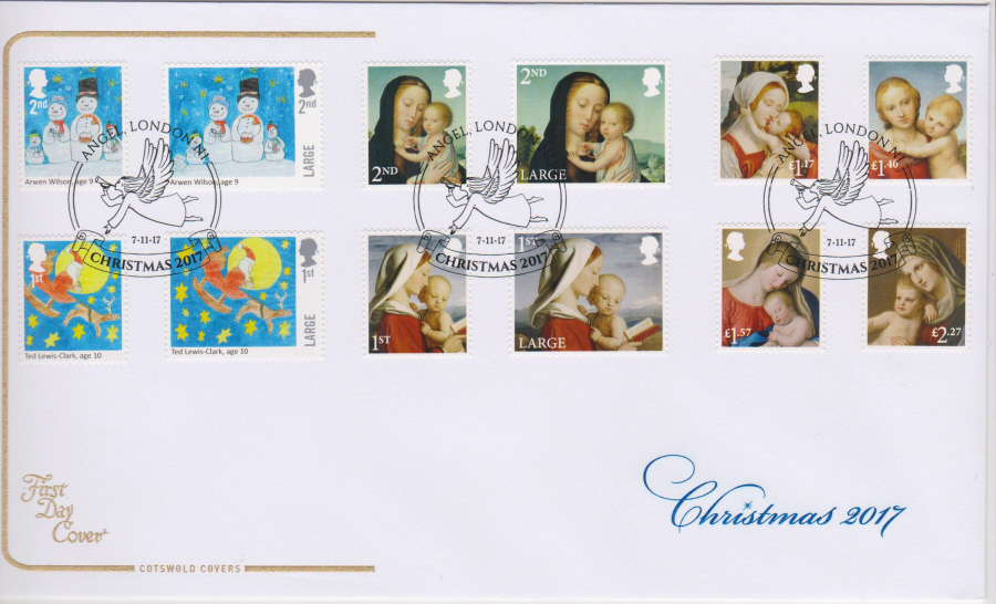 2017 Christmas FDC SET - COTSWOLD- Angel, London N1 (Angel) Postmark